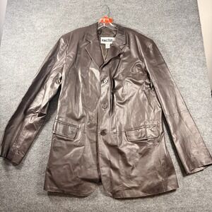King Size Leather Jacket Mens 2XL Tall Brown 3 Button Blazer Coat Heavyweight